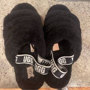 UGG Black Fluffy Slippers